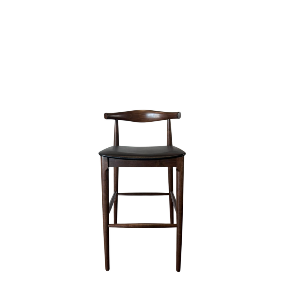 Set of 2 Wooden Elbow Barstool with Black PU Upholstered Seat