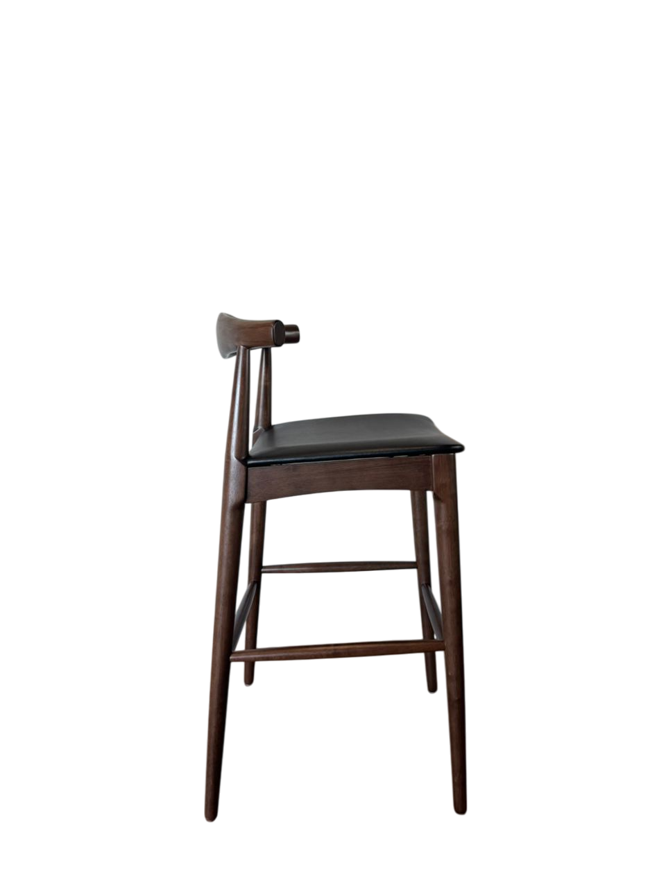 Set of 2 Wooden Elbow Barstool with Black PU Upholstered Seat