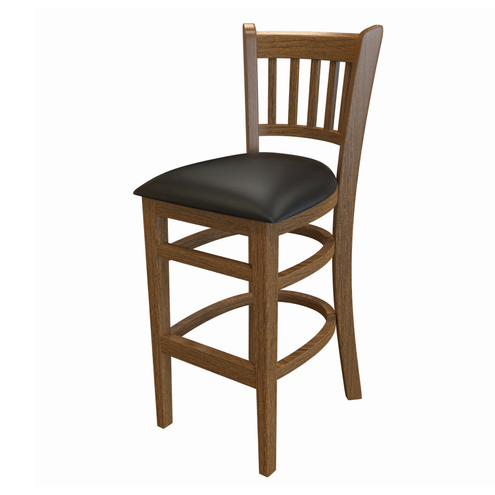 Wooden Slatback Chair with Black Cushion- Dining or Bar Height