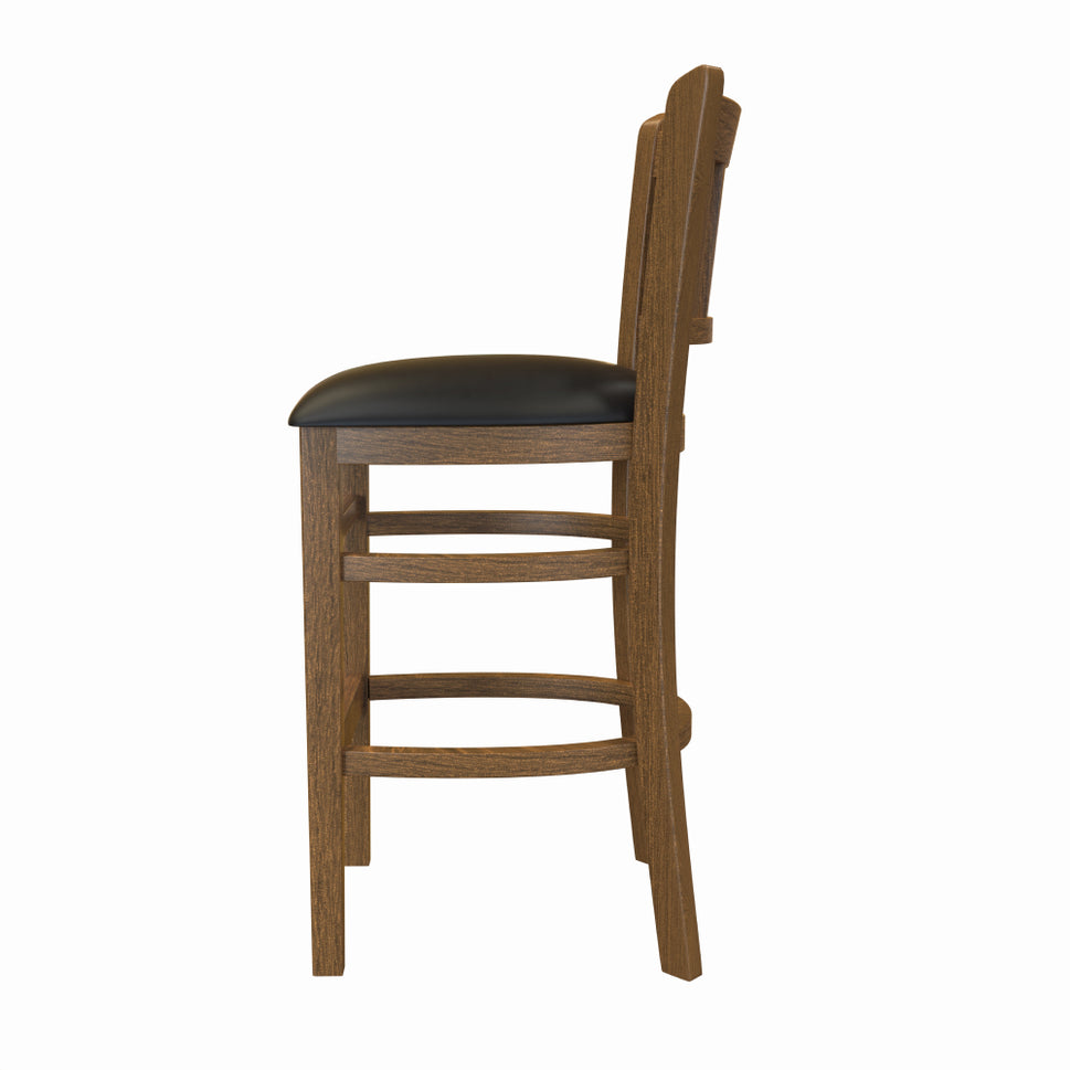 Wooden Slatback Chair with Black Cushion- Dining or Bar Height