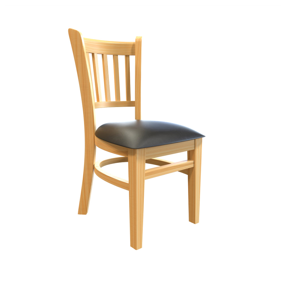 Wooden Slatback Chair with Black Cushion- Dining or Bar Height