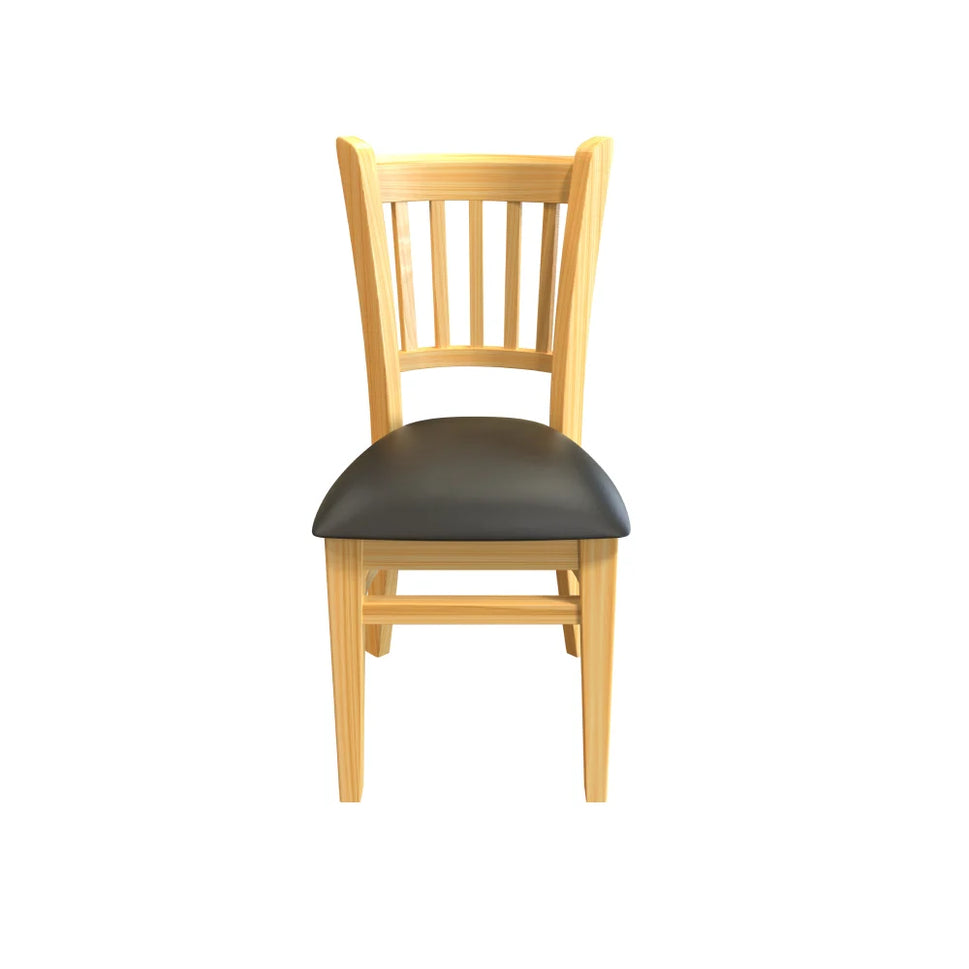 Wooden Slatback Chair with Black Cushion- Dining or Bar Height