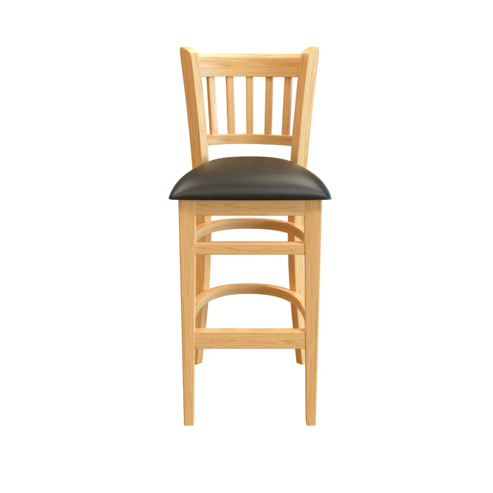 Wooden Slatback Chair with Black Cushion- Dining or Bar Height