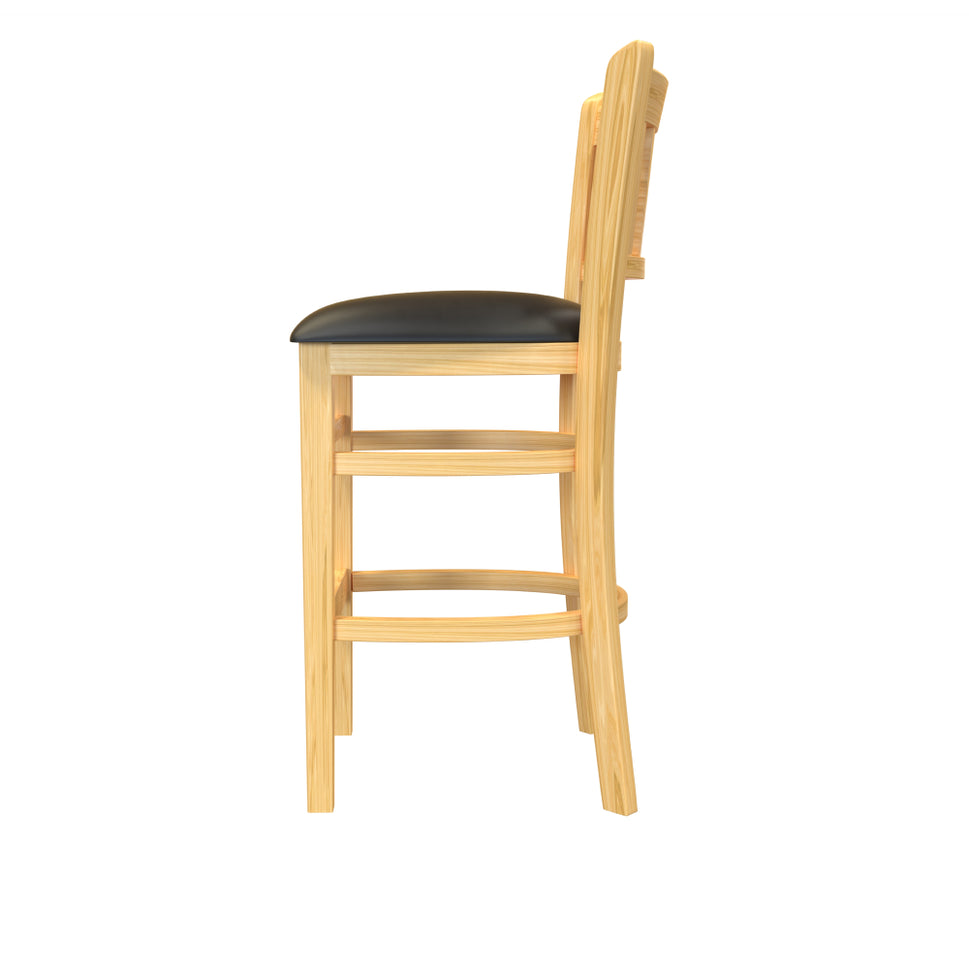 Wooden Slatback Chair with Black Cushion- Dining or Bar Height