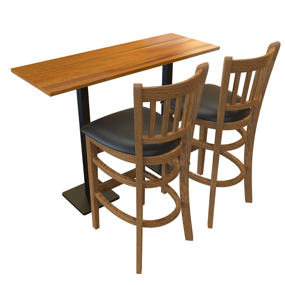 Wooden Slatback Chair with Black Cushion- Dining or Bar Height