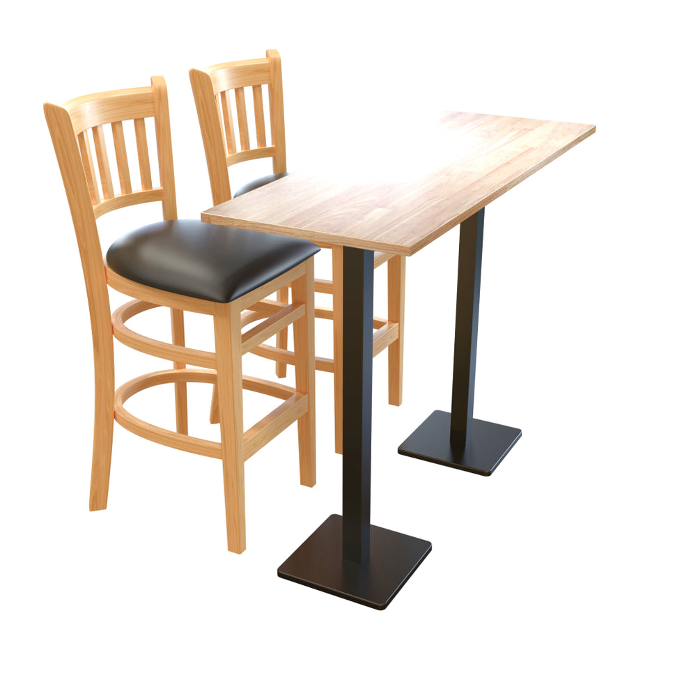 Wooden Slatback Chair with Black Cushion- Dining or Bar Height