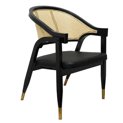 Rattan-Back Dining Chair with Black Wood Frame