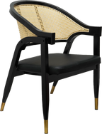 Rattan-Back Dining Chair with Black Wood Frame