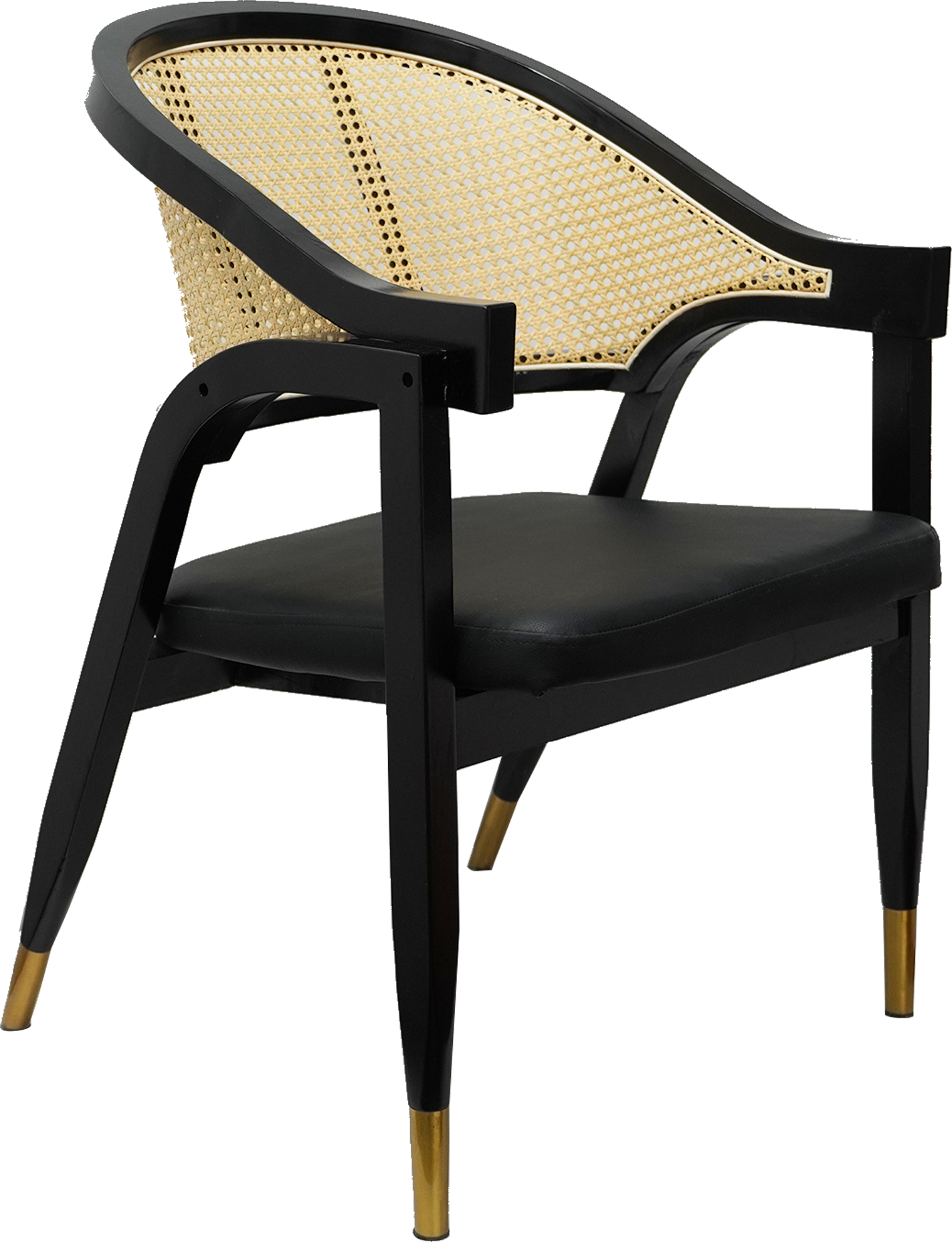 Rattan-Back Dining Chair with Black Wood Frame