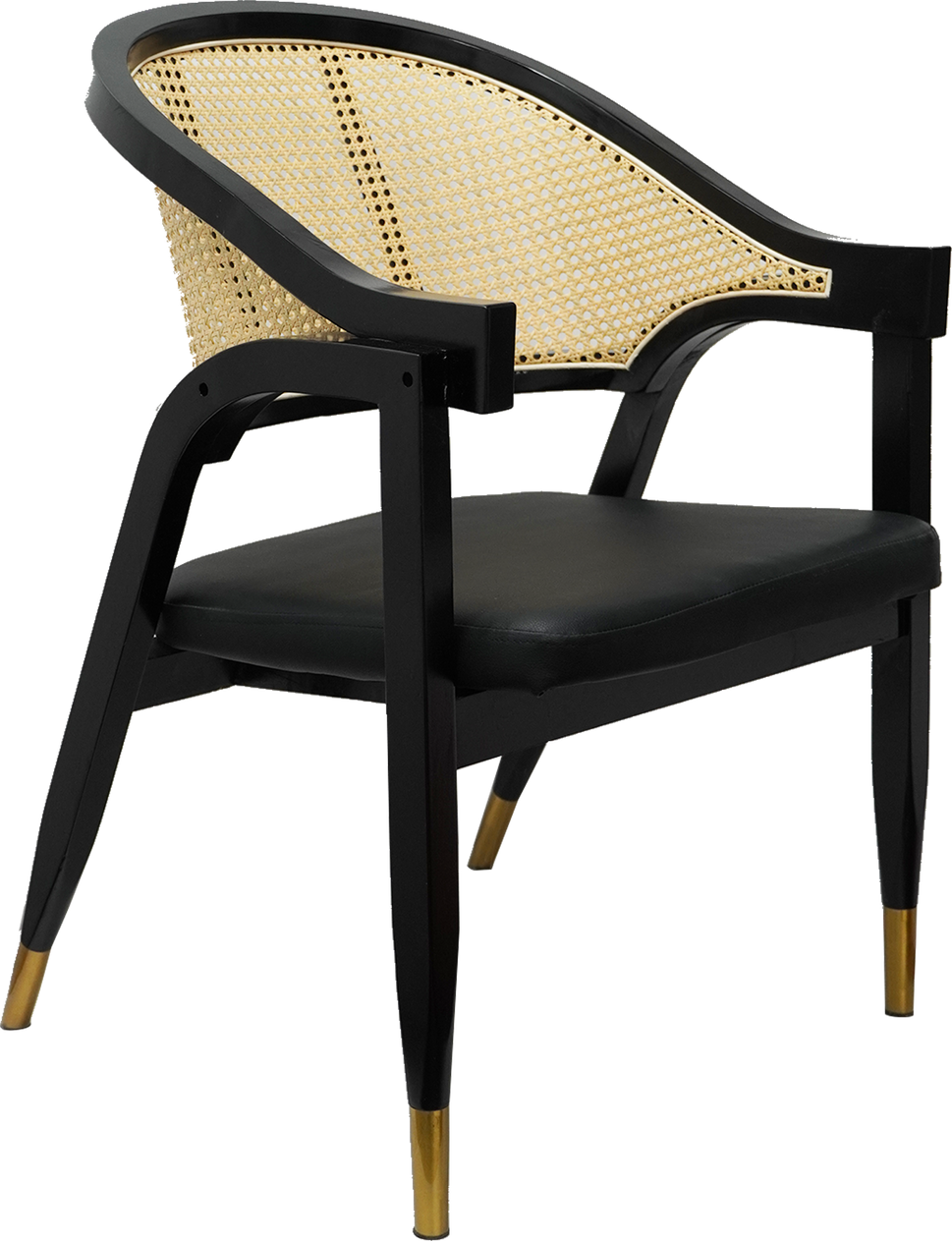 Rattan-Back Dining Chair with Black Wood Frame