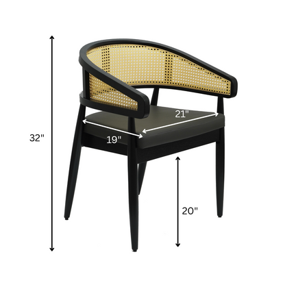 Set of 2 Curved Back Rattan Dining Chairs with Upholstered Seat – Light or Dark Wood Options
