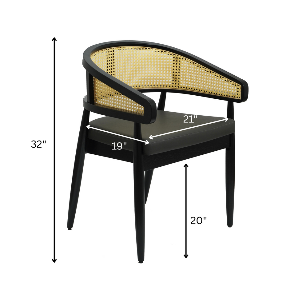 Set of 2 Curved Back Rattan Dining Chairs with Upholstered Seat – Light or Dark Wood Options