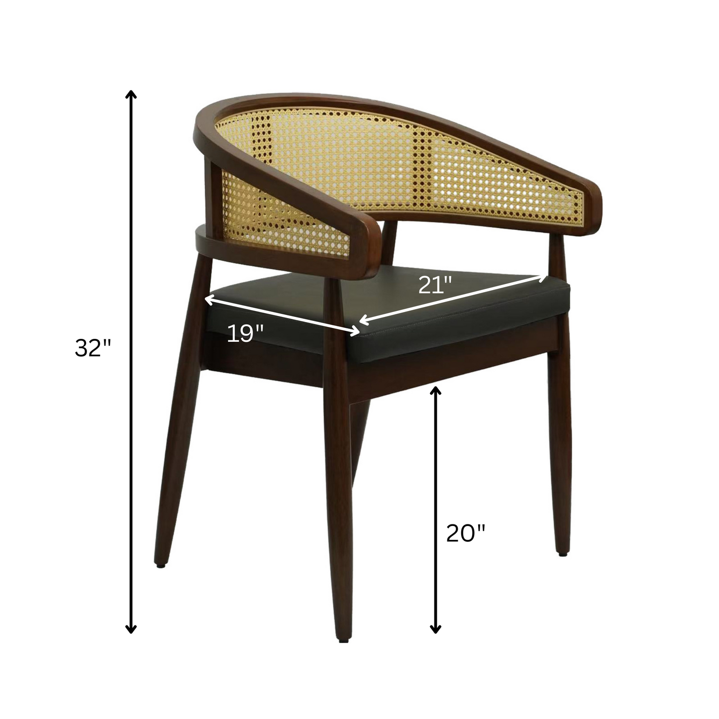 Set of 2 Curved Back Rattan Dining Chairs with Upholstered Seat – Light or Dark Wood Options