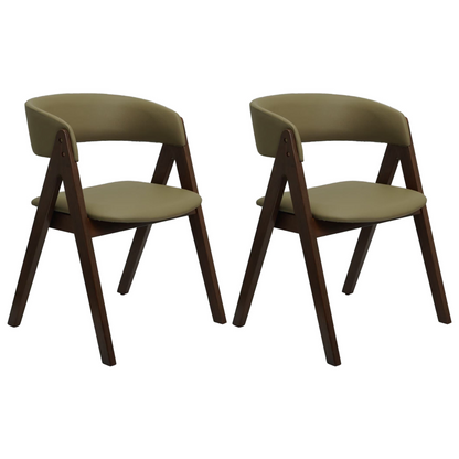 Set of 2 Modern Walnut Dining Chair with Curved Backrest and Beige Upholstery