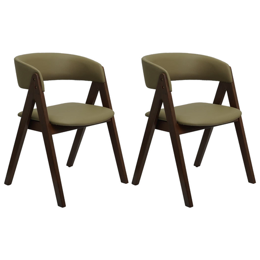 Set of 2 Modern Walnut Dining Chair with Curved Backrest and Beige Upholstery