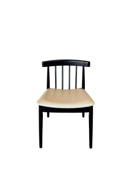 Angled Slat Back Wood Dining Chair with PU Upholstered Seat