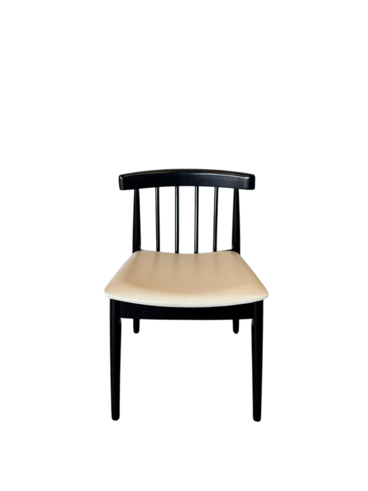 Angled Slat Back Wood Dining Chair with PU Upholstered Seat