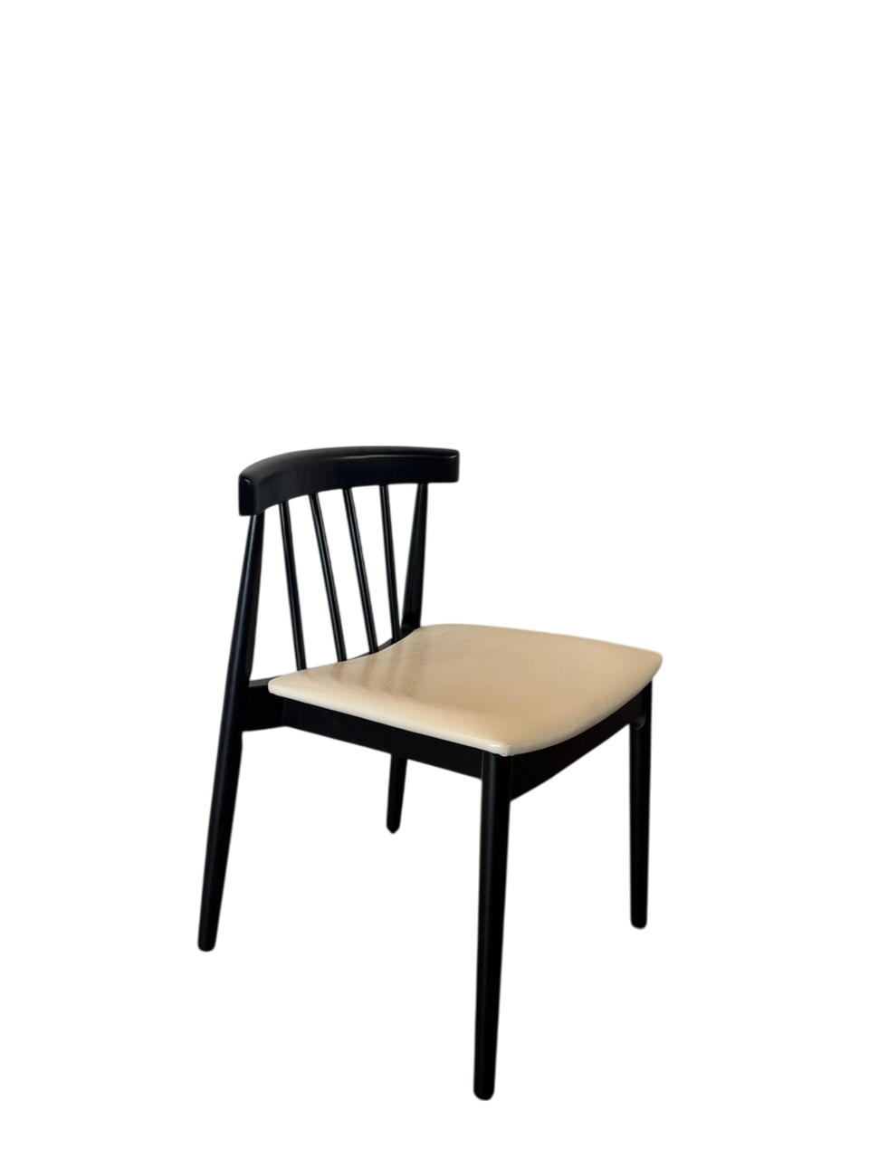 Angled Slat Back Wood Dining Chair with PU Upholstered Seat