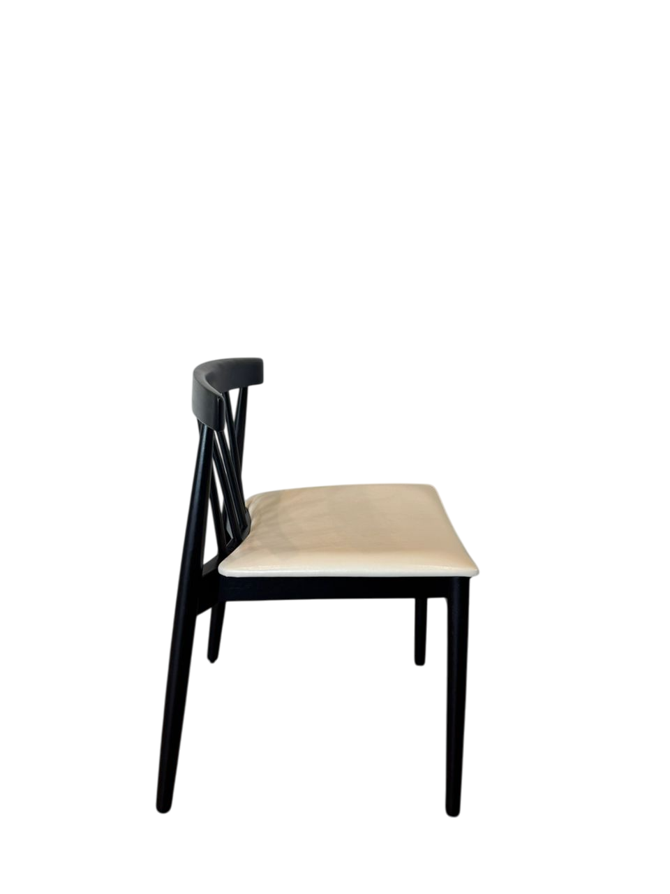 Angled Slat Back Wood Dining Chair with PU Upholstered Seat