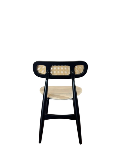 Black Wood Dining Chair with Rattan Backrest