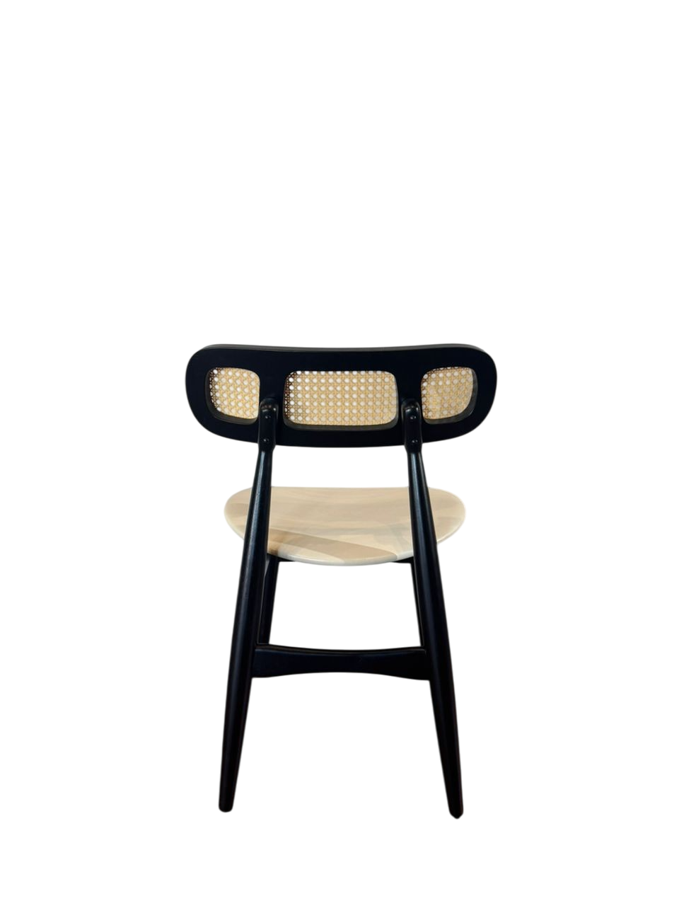 Set of 2 Black Wood Dining Chair with Rattan Backrest