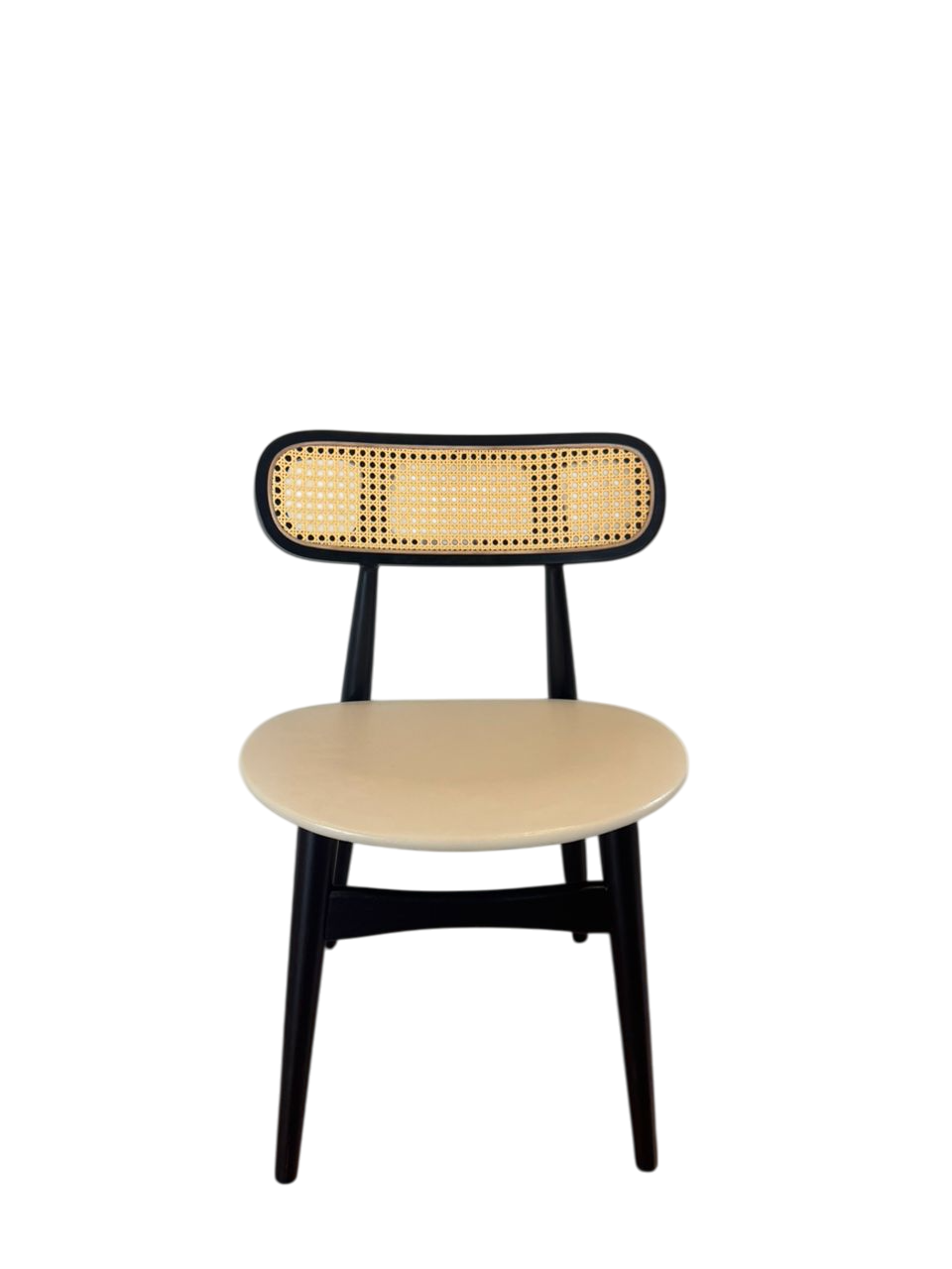 Set of 2 Black Wood Dining Chair with Rattan Backrest