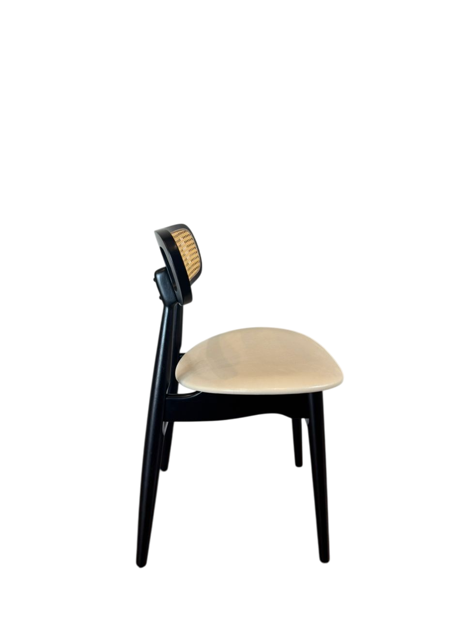Set of 2 Black Wood Dining Chair with Rattan Backrest