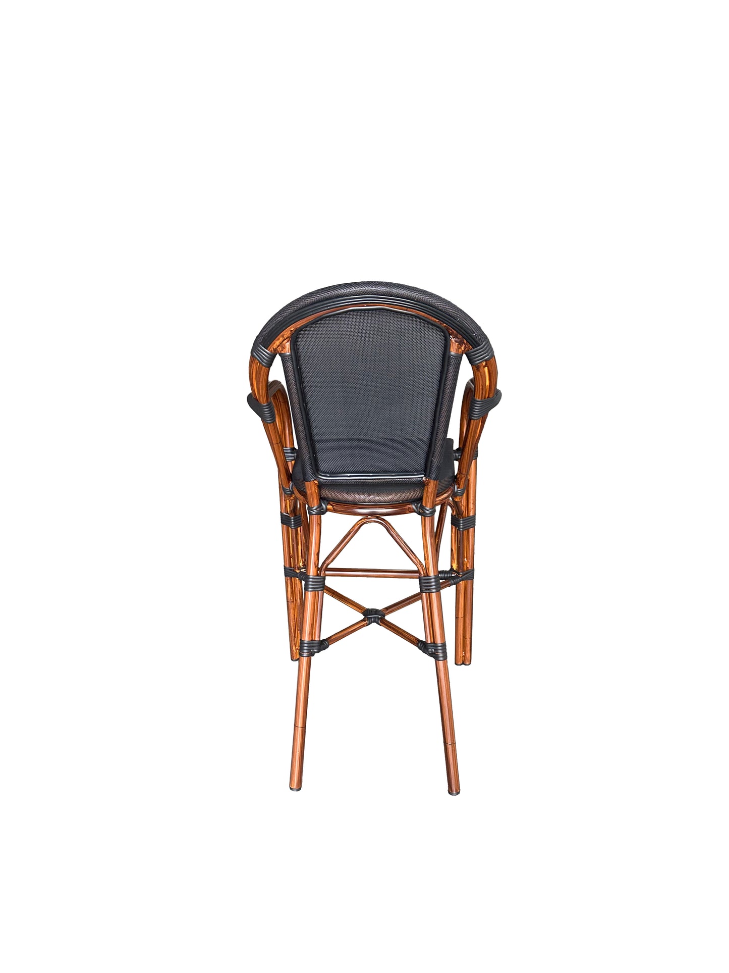Black & White Woven Outdoor Barstool with Faux Bamboo Frame