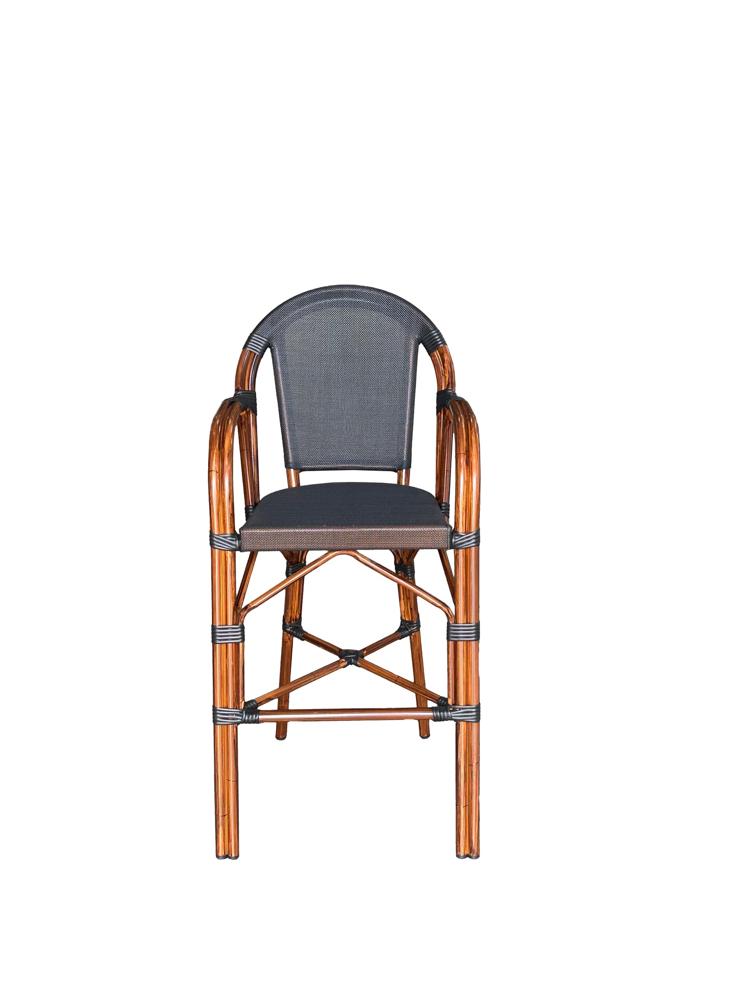 Black & White Woven Outdoor Barstool with Faux Bamboo Frame