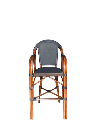 Black & White Woven Outdoor Barstool with Faux Bamboo Frame