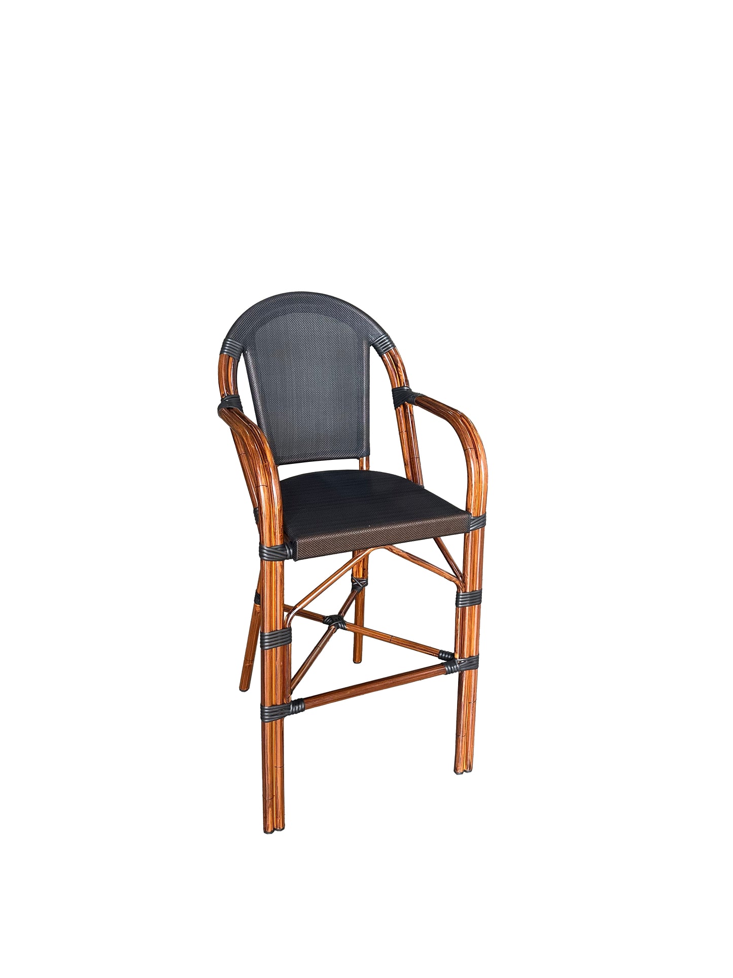 Black & White Woven Outdoor Barstool with Faux Bamboo Frame