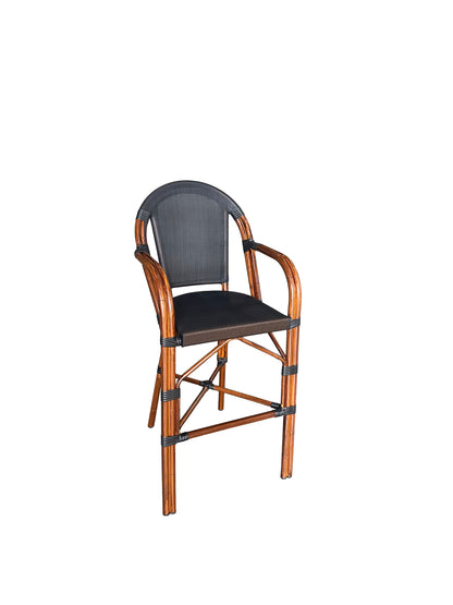 Black & White Woven Outdoor Barstool with Faux Bamboo Frame