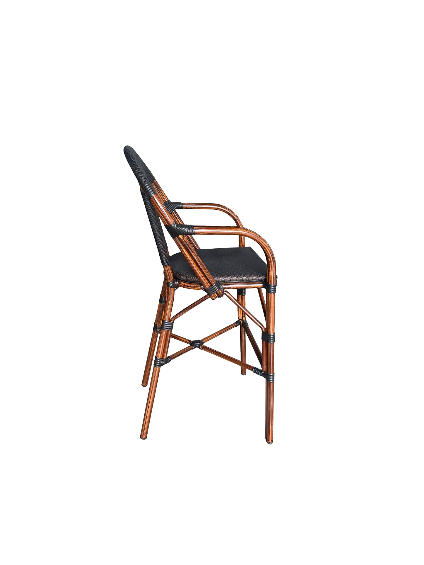 Black & White Woven Outdoor Barstool with Faux Bamboo Frame