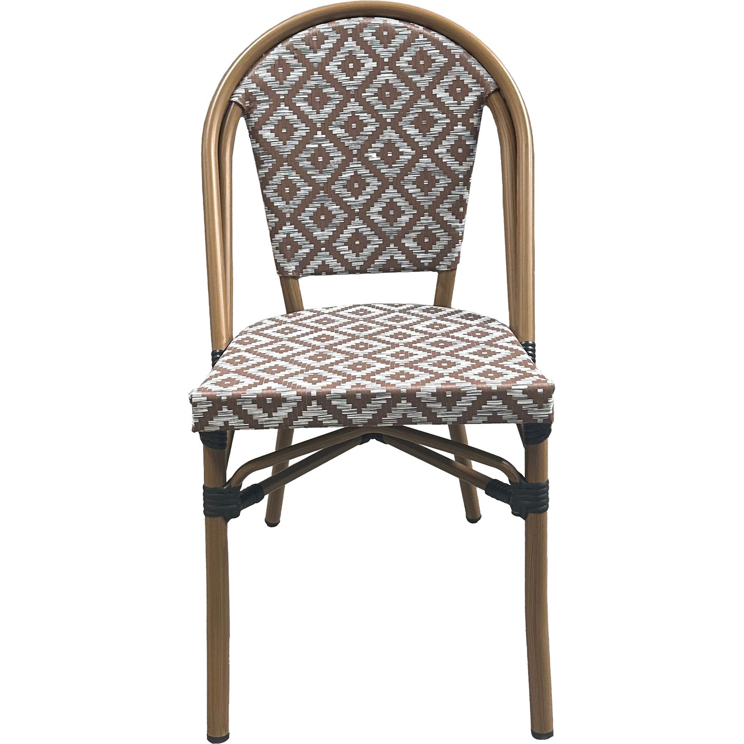Outdoor Rattan Wicker Café Seating, Stackable Parisian Style Patio Dining Chairs with Aluminum Frame
