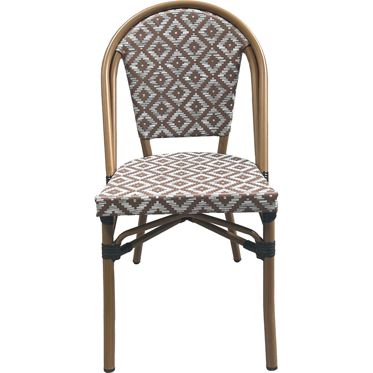 Outdoor Rattan Wicker Café Seating, Stackable Parisian Style Patio Dining Chairs with Aluminum Frame