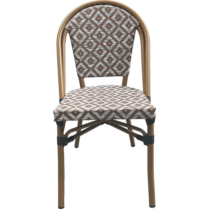Outdoor Rattan Wicker Café Seating, Stackable Parisian Style Patio Dining Chairs with Aluminum Frame