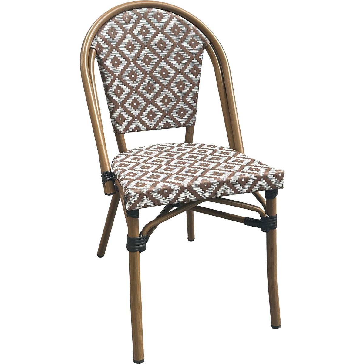 Outdoor Rattan Wicker Café Seating, Stackable Parisian Style Patio Dining Chairs with Aluminum Frame