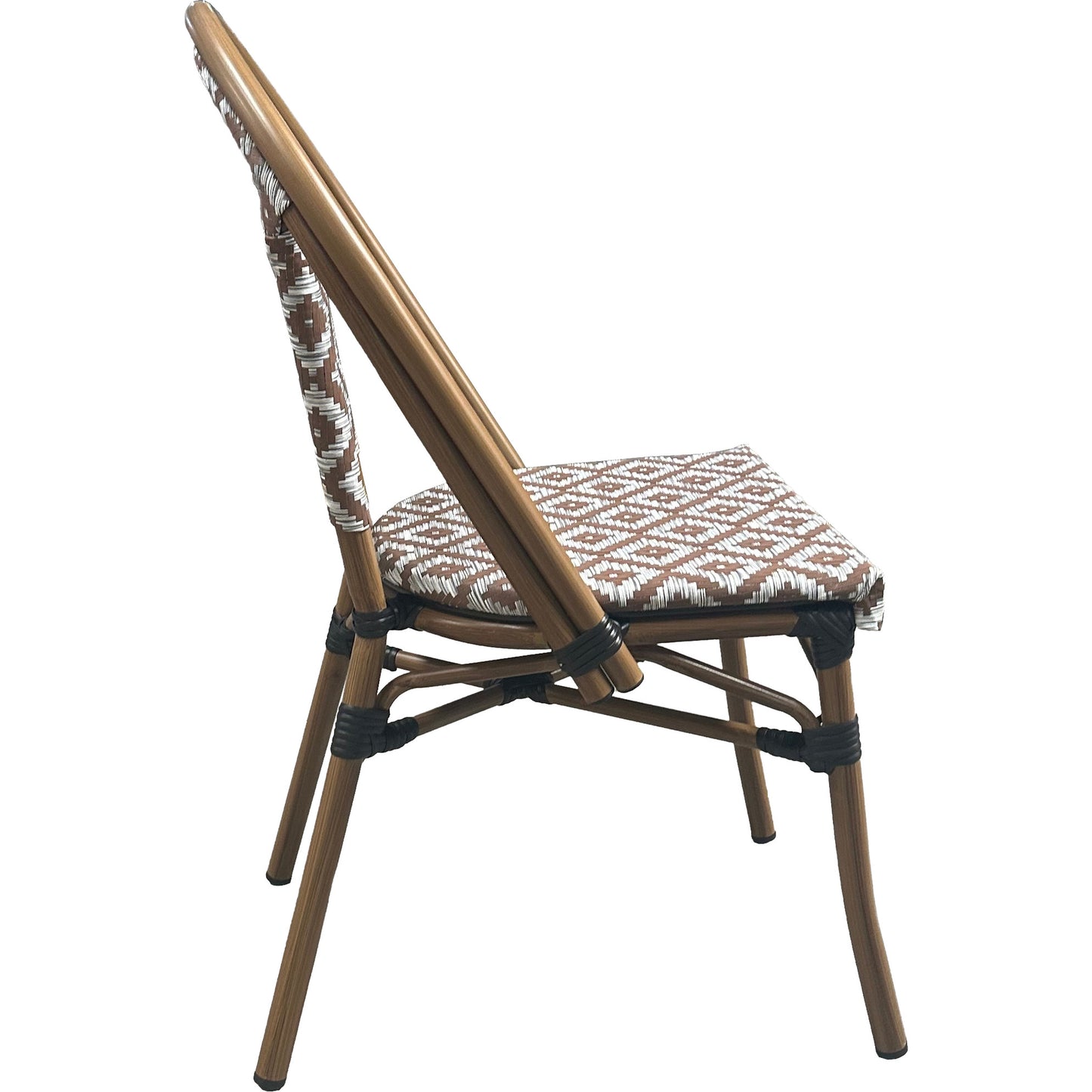 Outdoor Rattan Wicker Café Seating, Stackable Parisian Style Patio Dining Chairs with Aluminum Frame