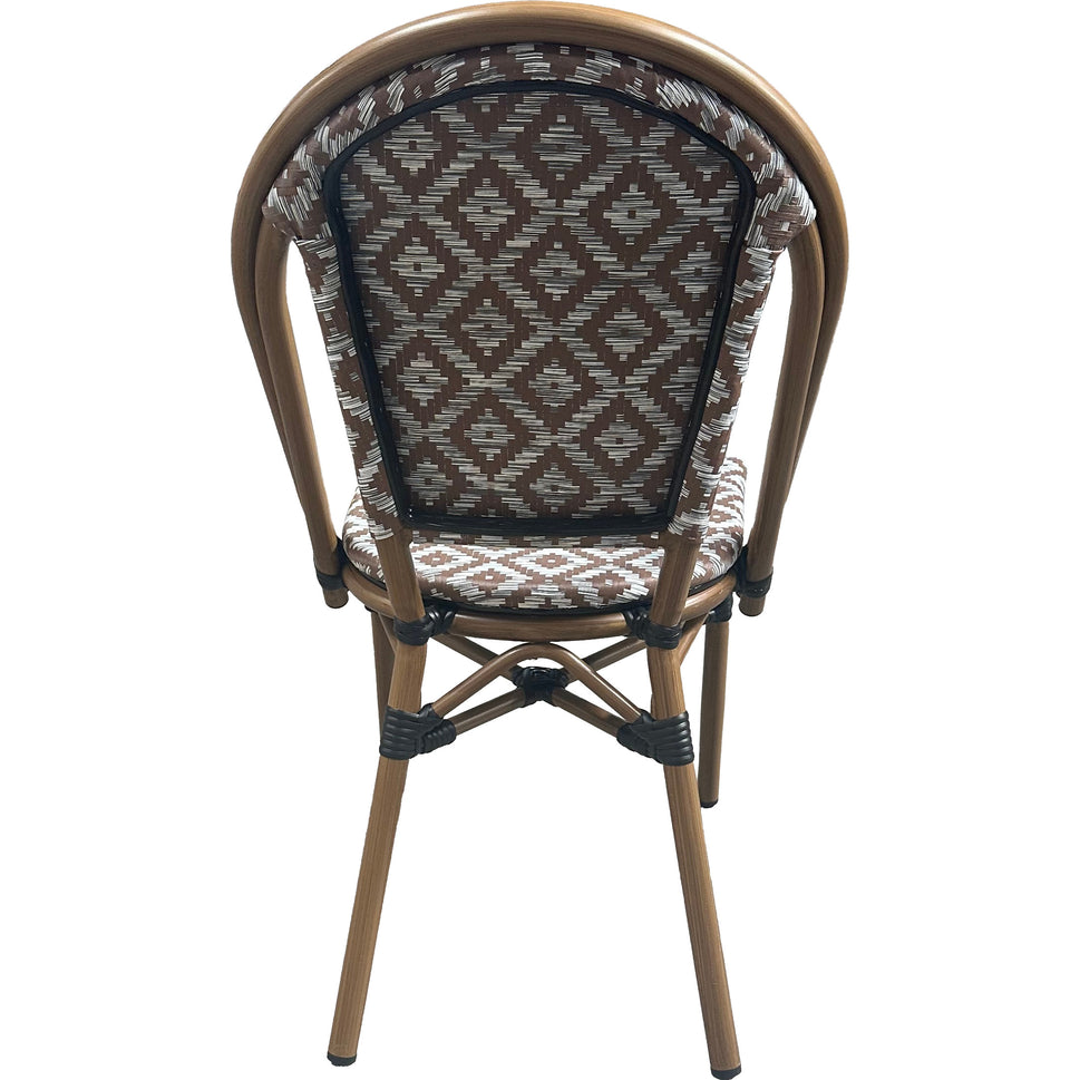 Outdoor Rattan Wicker Café Seating, Stackable Parisian Style Patio Dining Chairs with Aluminum Frame