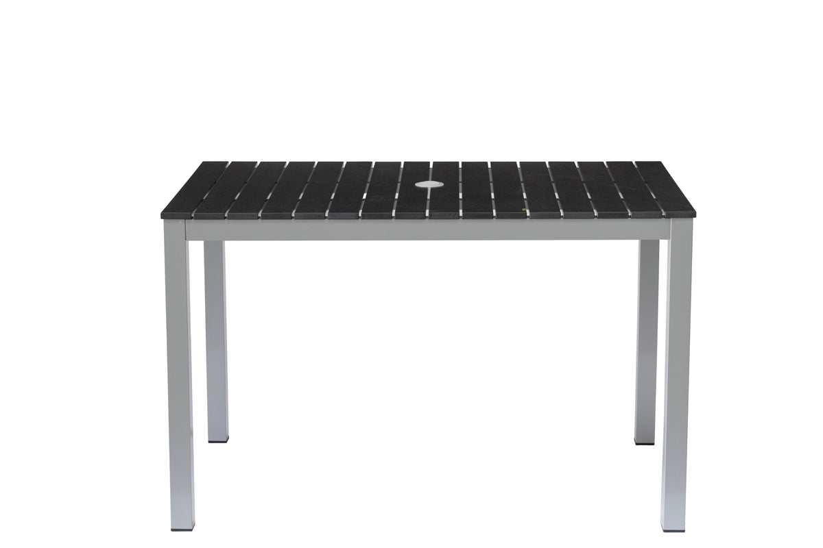 Teak Rectangular Outdoor Dining Table – Aluminum Frame with Teak-Look Plastic Wood Slats (47.2" x 29.5")