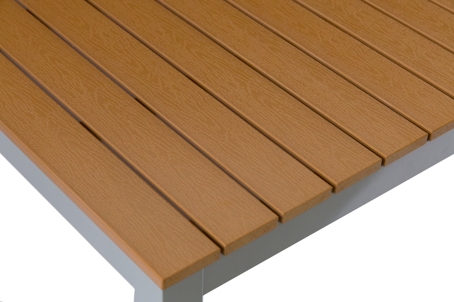Teak Rectangular Outdoor Dining Table – Aluminum Frame with Teak-Look Plastic Wood Slats (47.2" x 29.5")