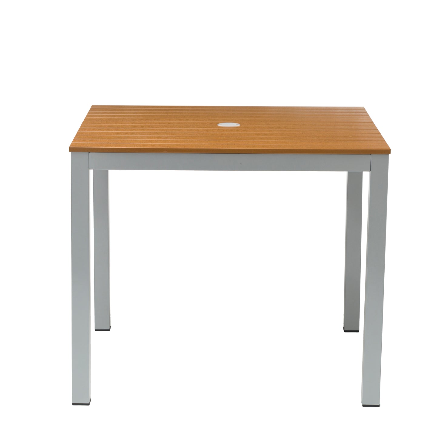 Teak Outdoor Dining Table – Aluminum Frame with Teak-Look Plastic Wood Slats (35.4" x 35.4")