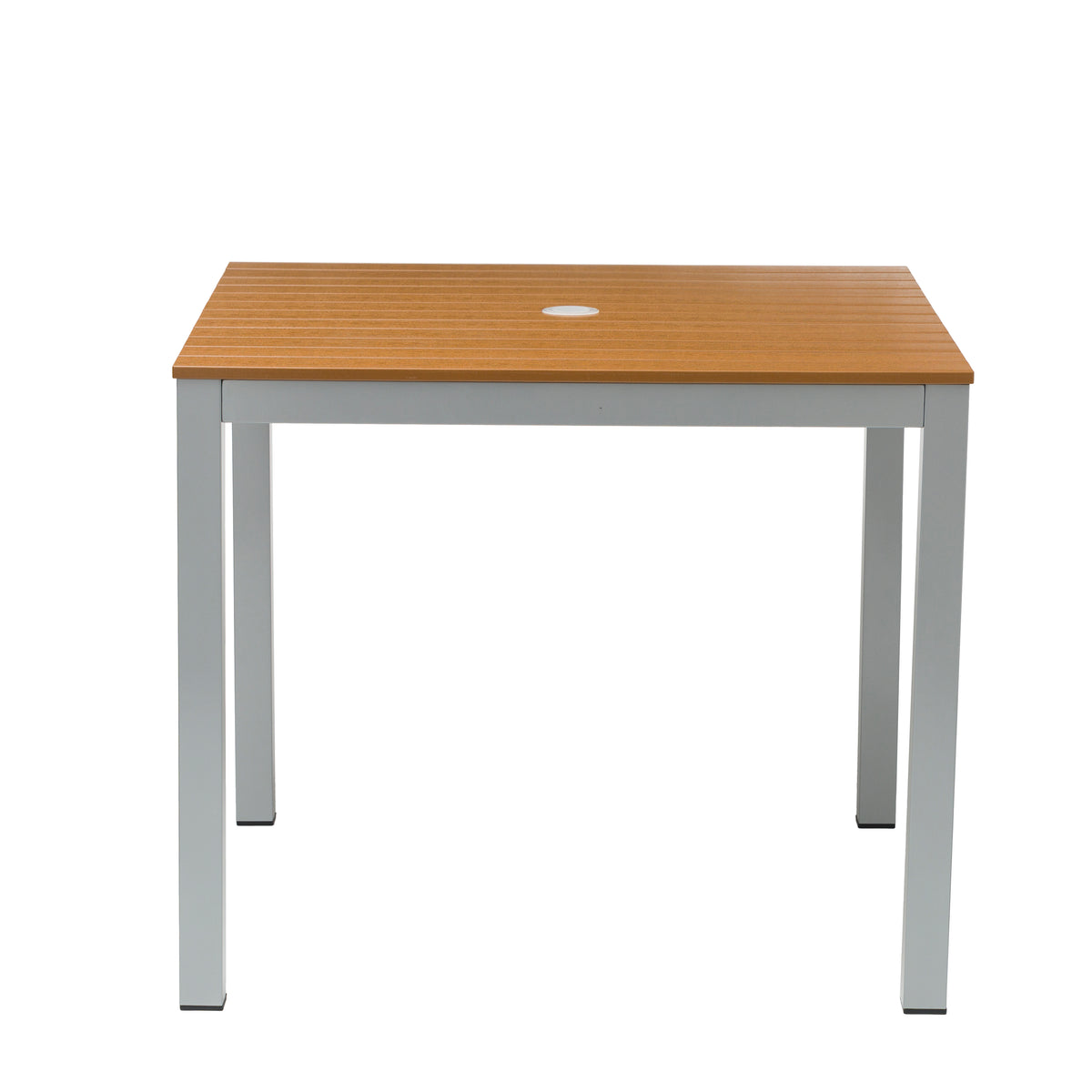 Square Outdoor Dining Table – Aluminum Frame with Teak-Look Plastic Wood Slats (35.4" x 35.4")
