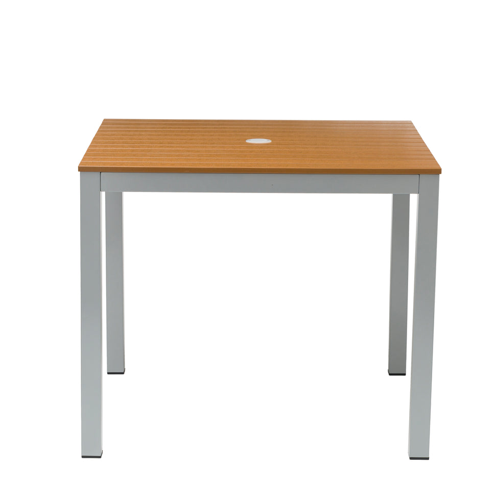 Teak Outdoor Dining Table – Aluminum Frame with Teak-Look Plastic Wood Slats (35.4" x 35.4")