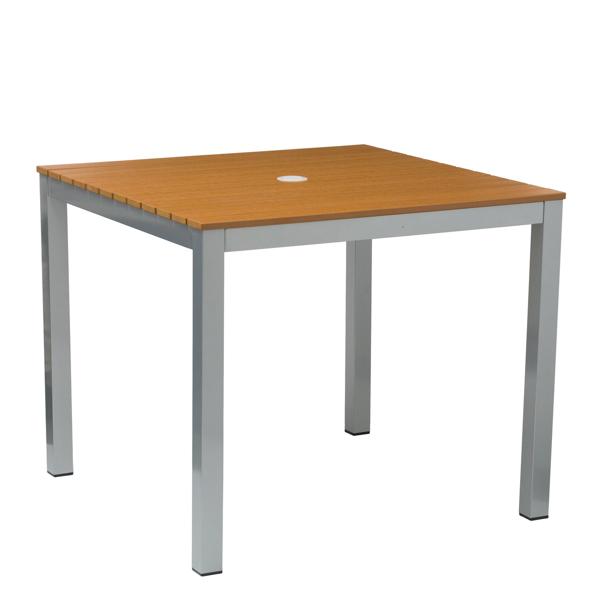 Square Outdoor Dining Table – Aluminum Frame with Teak-Look Plastic Wood Slats (35.4" x 35.4")
