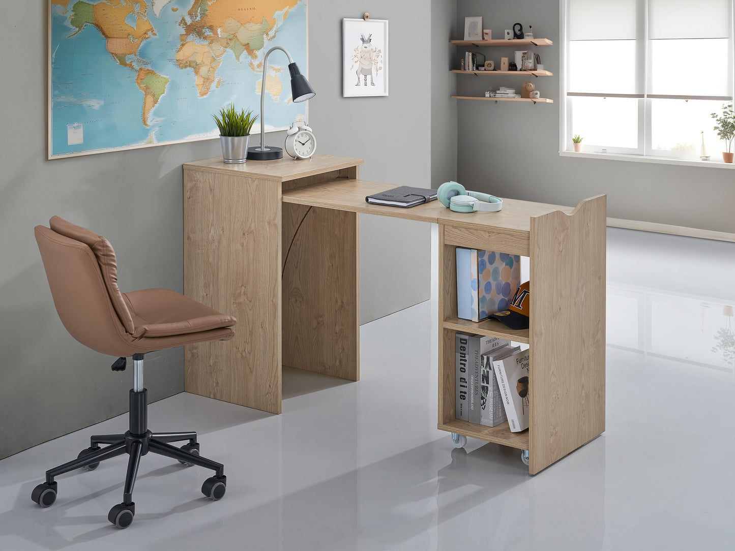 Expandable Compact Office Desk with Storage Shelves – Foldable Space-Saving Design