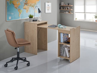 Expandable Compact Office Desk with Storage Shelves – Foldable Space-Saving Design