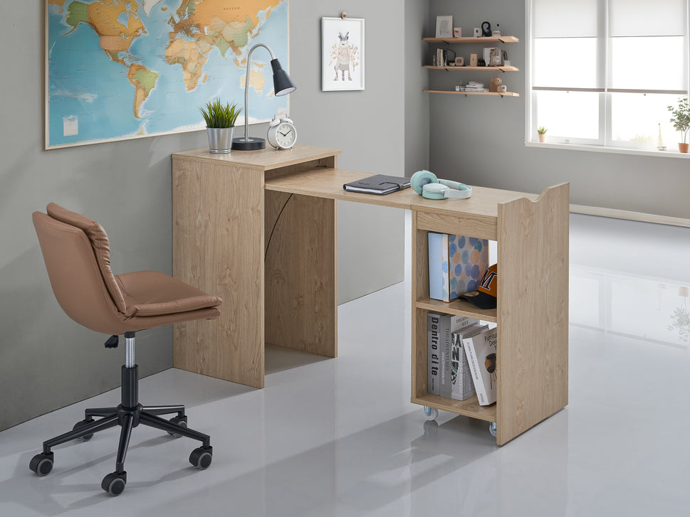 Expandable Compact Office Desk with Storage Shelves – Foldable Space-Saving Design