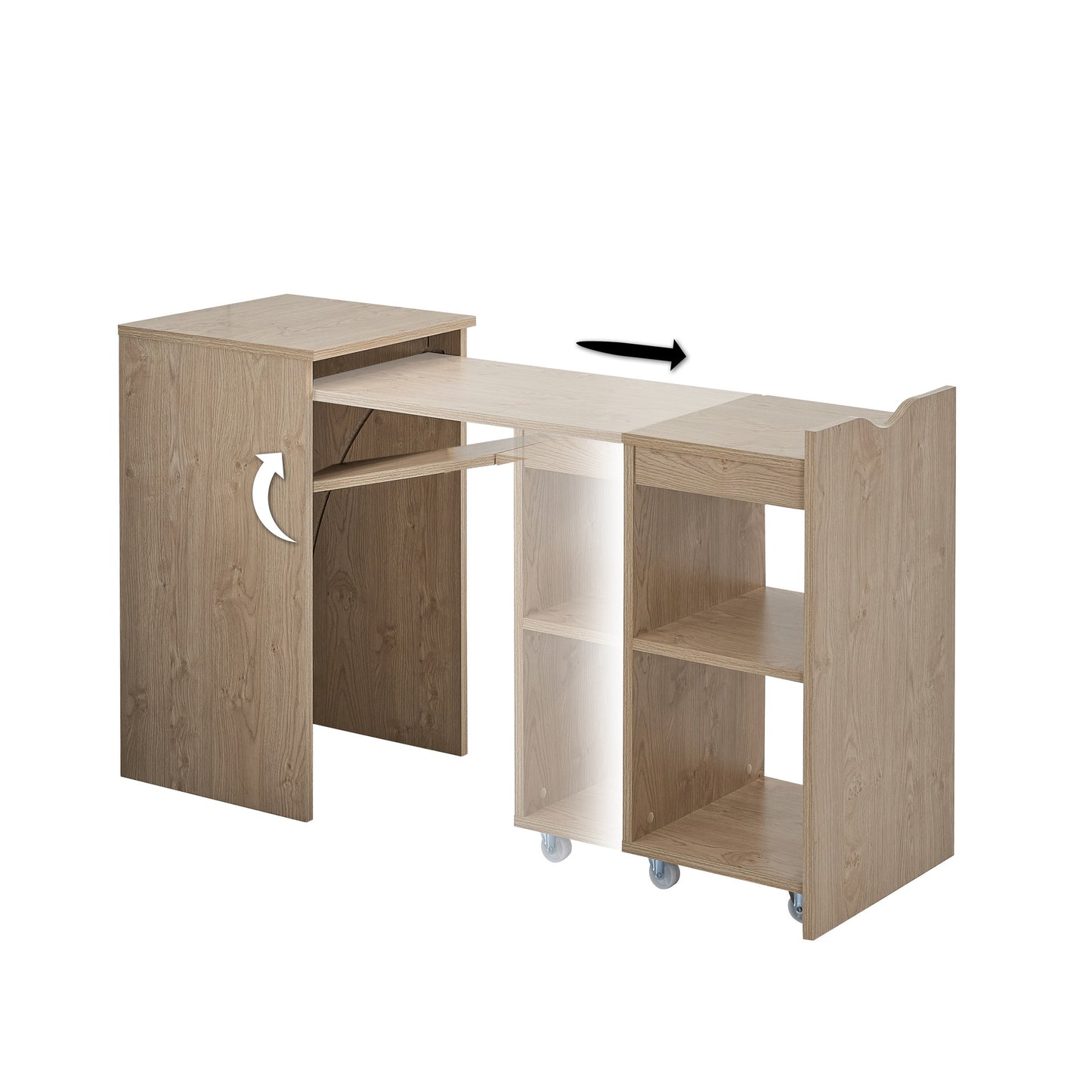 Expandable Compact Office Desk with Storage Shelves – Foldable Space-Saving Design