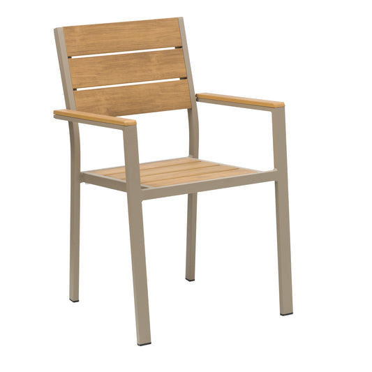 Teak Outdoor Armchair – Aluminum Frame with Plastic Wood Slats (22" W x 33" H)